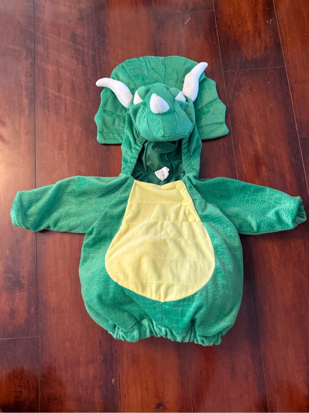 Baby Green Triceratops Hooded Costume with Yellow Belly
